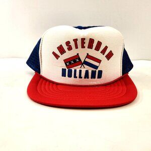 Amsterdam Holland Trucker Hat Mesh Back Red Vtg 1980s Unisex Adjustable